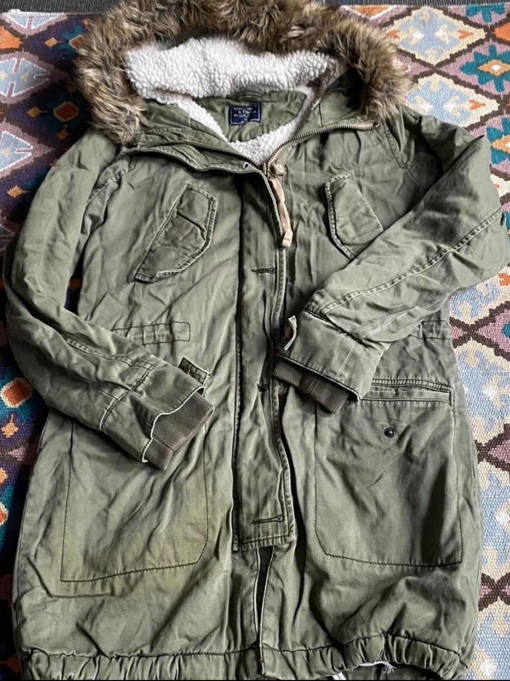Abercrombie & Fitch Green Sherpa Lined Military Parka Jacket Women’s Size S $198